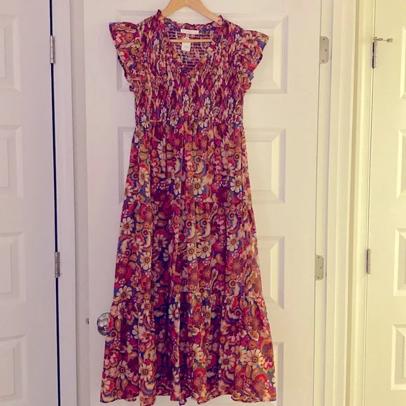 chinese dress ladies Karlie Pink Multi Print Ruffle Shoulder Puff Sleeve Tiered Maxi Dress